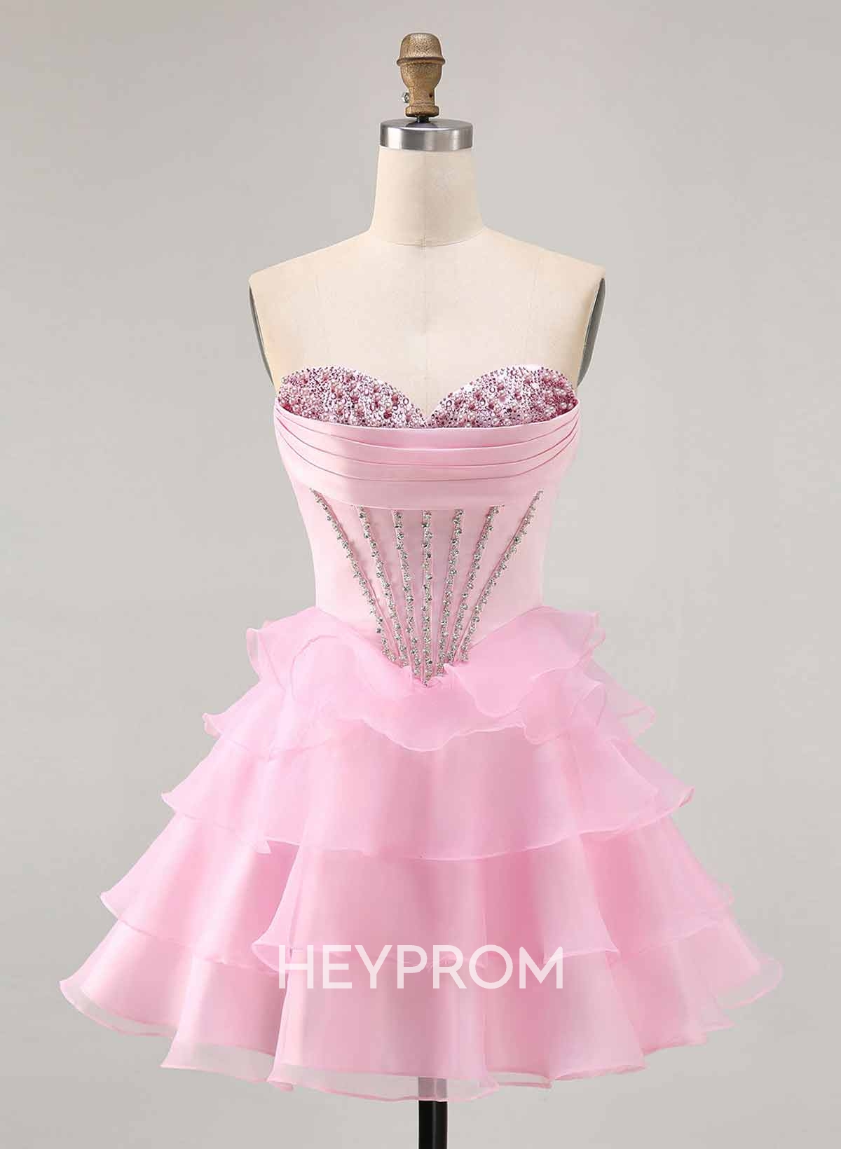 Rhinestone Beading Sweetheart Tiered A-Line Short/Mini Satin/Chiffon Homecoming Dresses