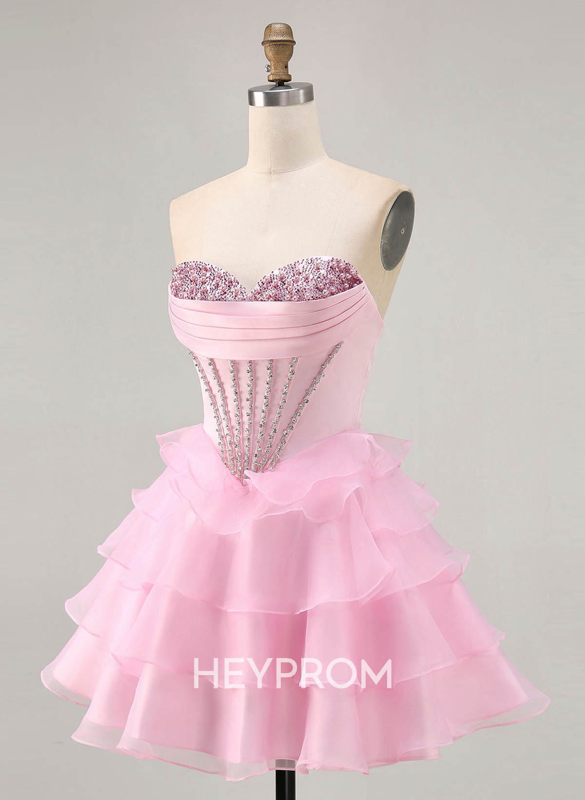 Rhinestone Beading Sweetheart Tiered A-Line Short/Mini Satin/Chiffon Homecoming Dresses