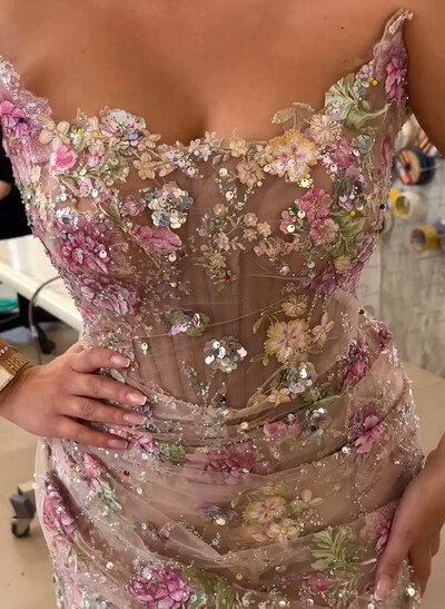 Sparkle & Shine Cowl Neck Sleeveless Sweep Train Lace/Tulle/Sequined Prom Dresses