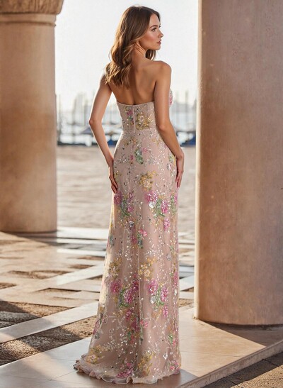 Sparkle & Shine Cowl Neck Sleeveless Sweep Train Lace/Tulle/Sequined Prom Dresses