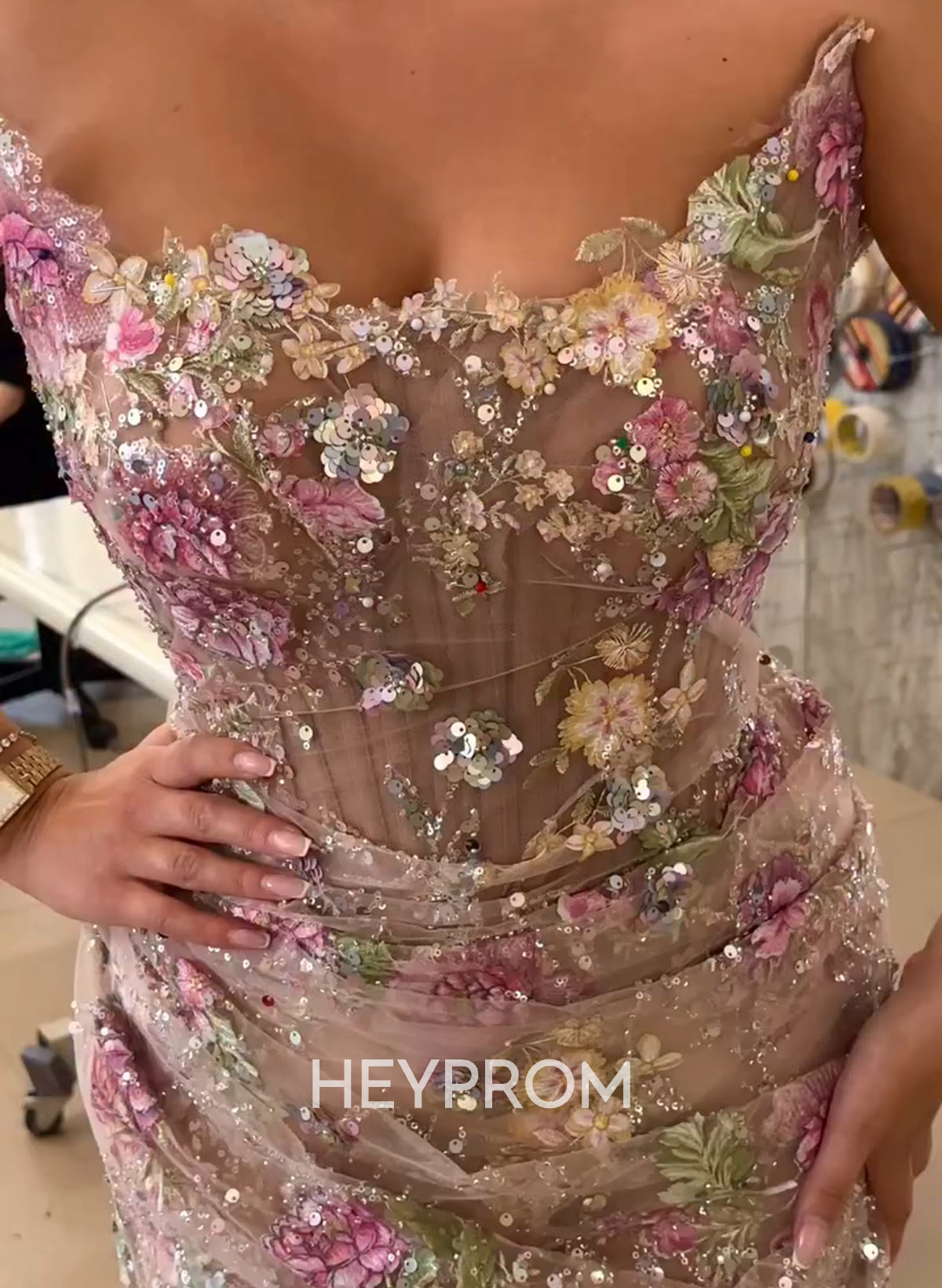 Sparkle & Shine Cowl Neck Sleeveless Sweep Train Lace/Tulle/Sequined Prom Dresses