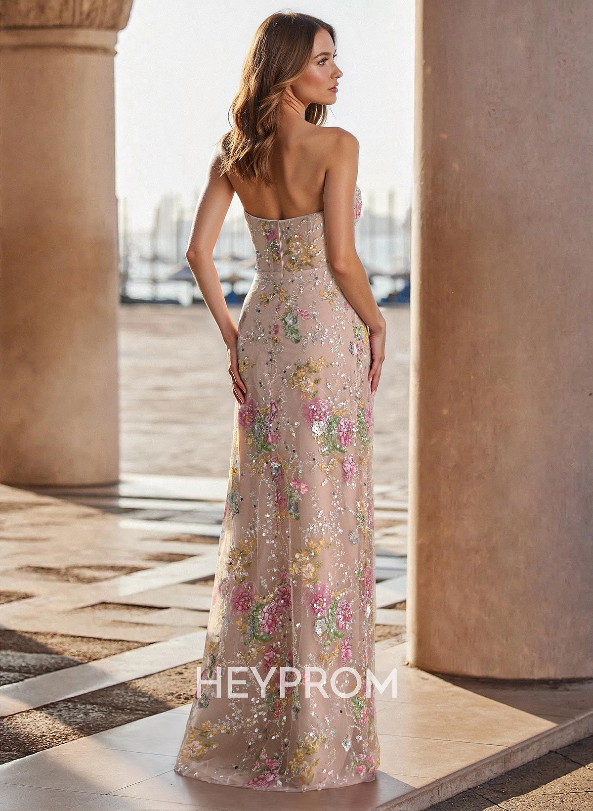 Sparkle & Shine Cowl Neck Sleeveless Floor-Length Lace/Tulle/Sequined Prom Dresses
