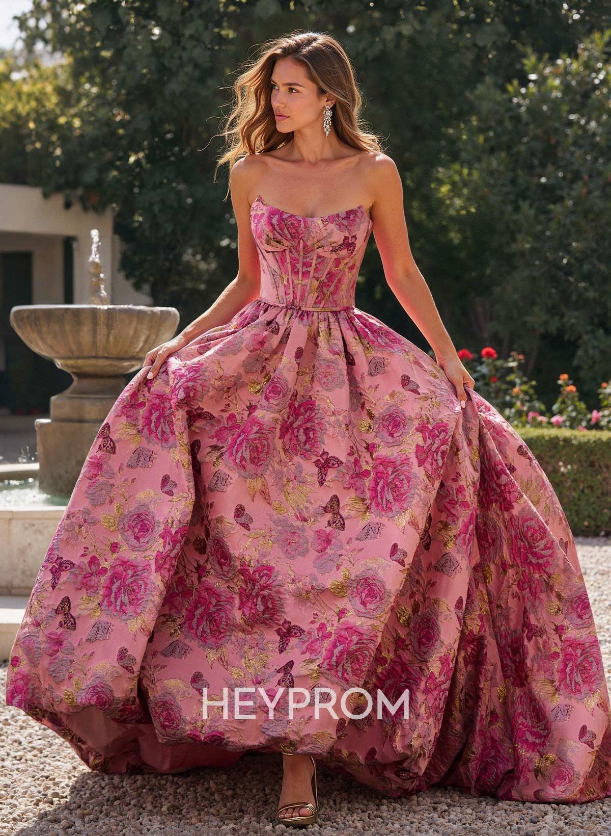 Sweet & Flow Cowl Neck Sleeveless A-Line Sweep Train Prom Dresses With Flower(s)