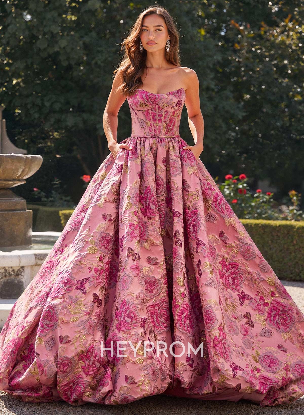 Sweet & Flow Cowl Neck Sleeveless A-Line Sweep Train Prom Dresses With Flower(s)