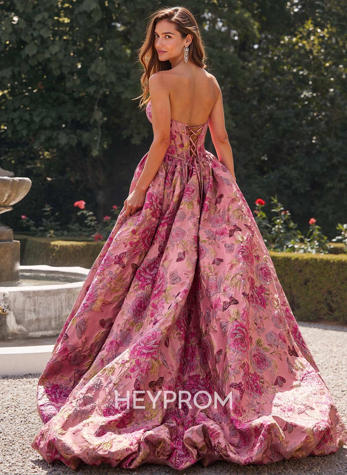 Sweet & Flow Cowl Neck Sleeveless A-Line Sweep Train Prom Dresses With Flower(s)