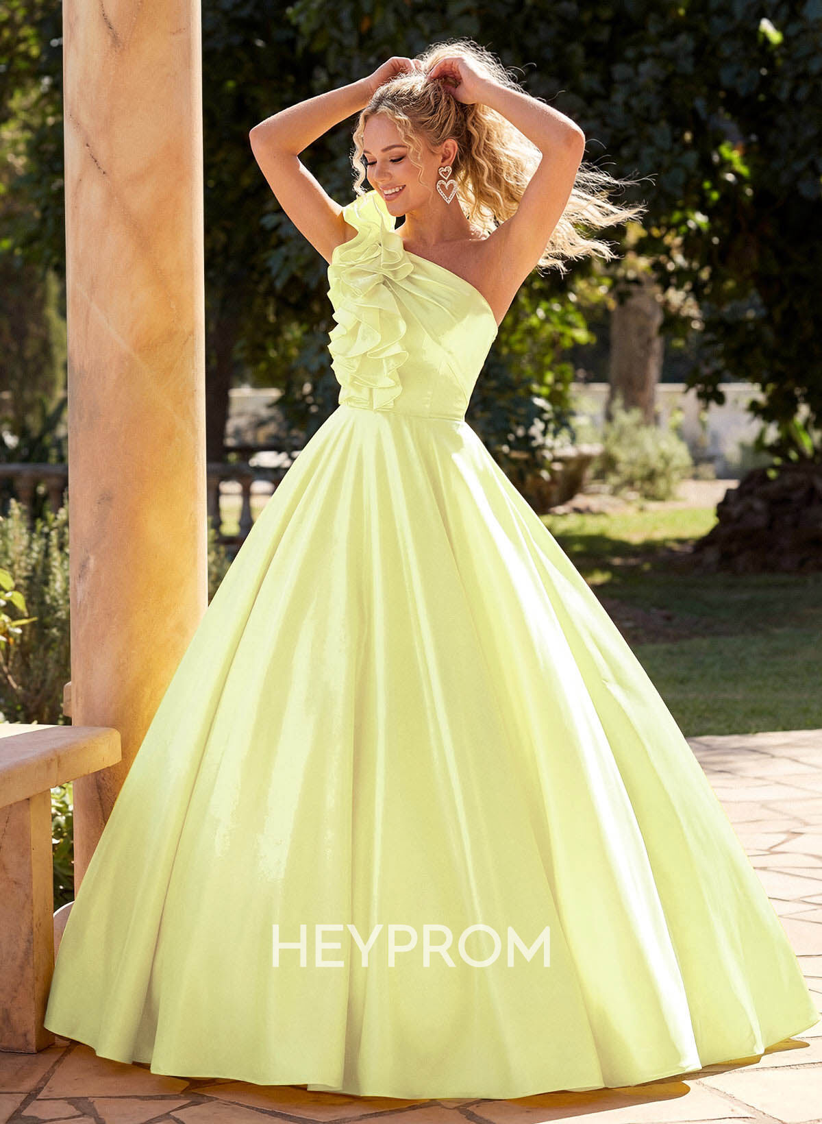 A-Line One-Shoulder Sleeveless Sweep Train Liquid Satin Prom Dresses