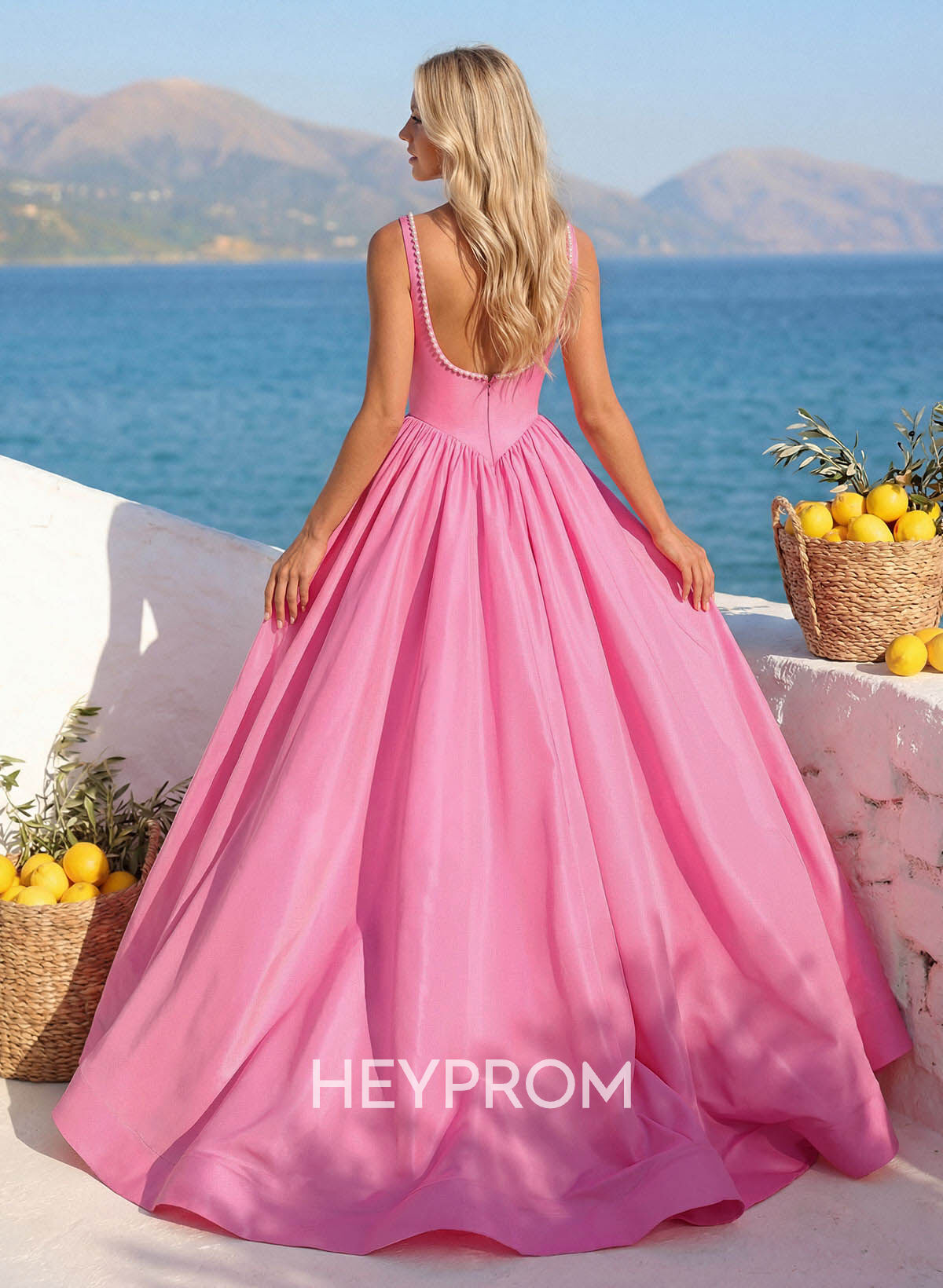 A-Line Square Neckline Sweep Train Sleeveless Taffeta Prom Dresses With Split Front/Beading/High Split