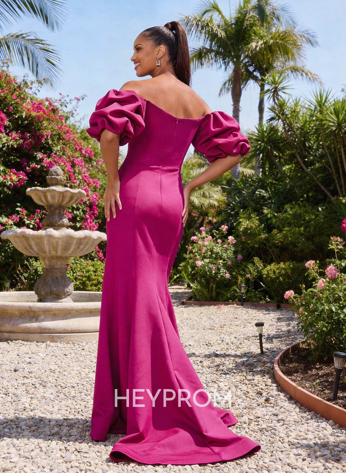 Trumpet/Mermaid Off-The-Shoulder 1/2 Sleeves Sweep Train Matte Satin Prom Dresses