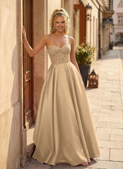Trumpet/Mermaid Off-The-Shoulder 1/2 Sleeves Sweep Train Matte Satin Prom Dresses