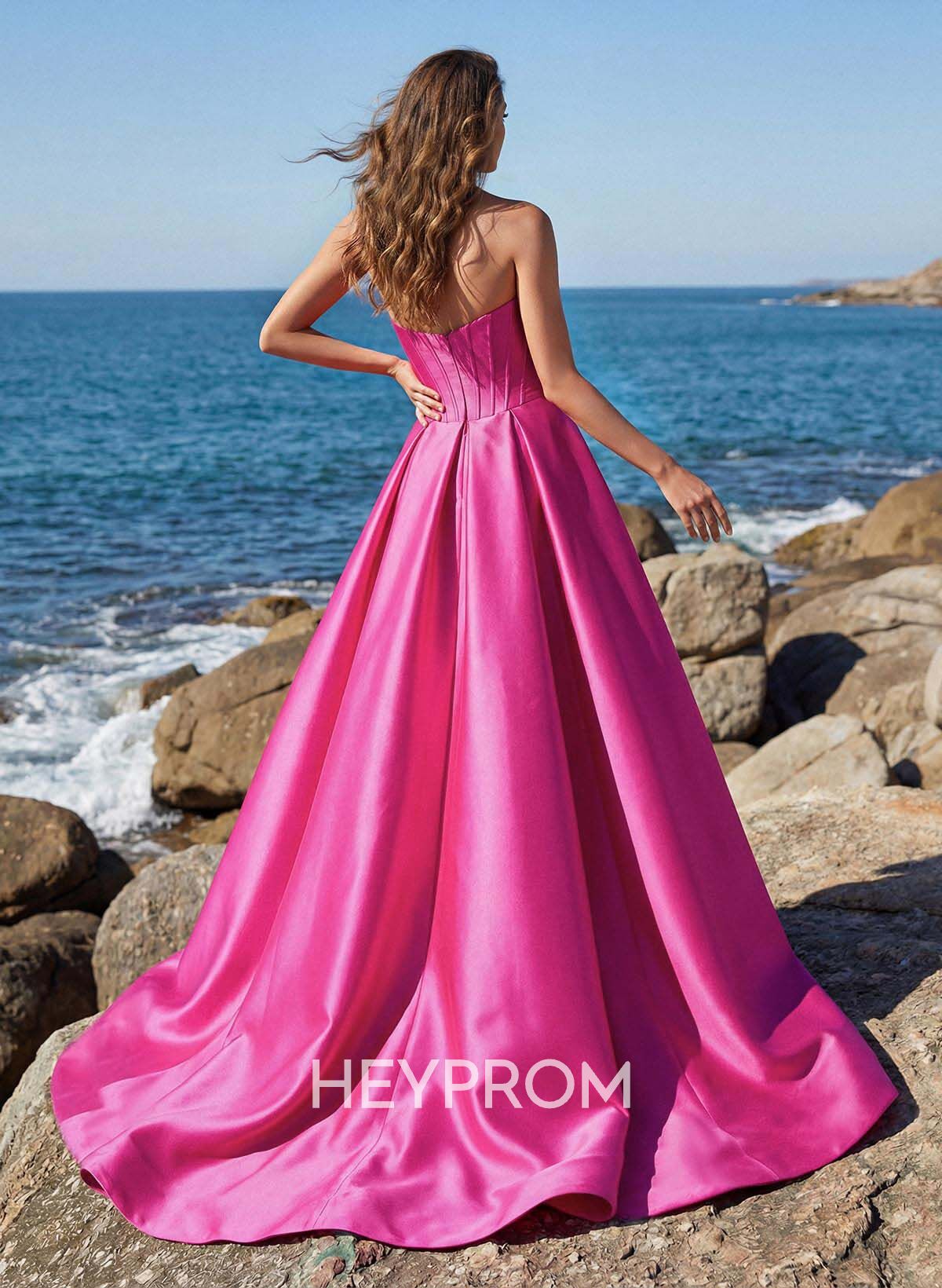 Trumpet/Mermaid Strapless Sweep Train Twill Satin Prom Dresses With High Split/Overskirt Dress