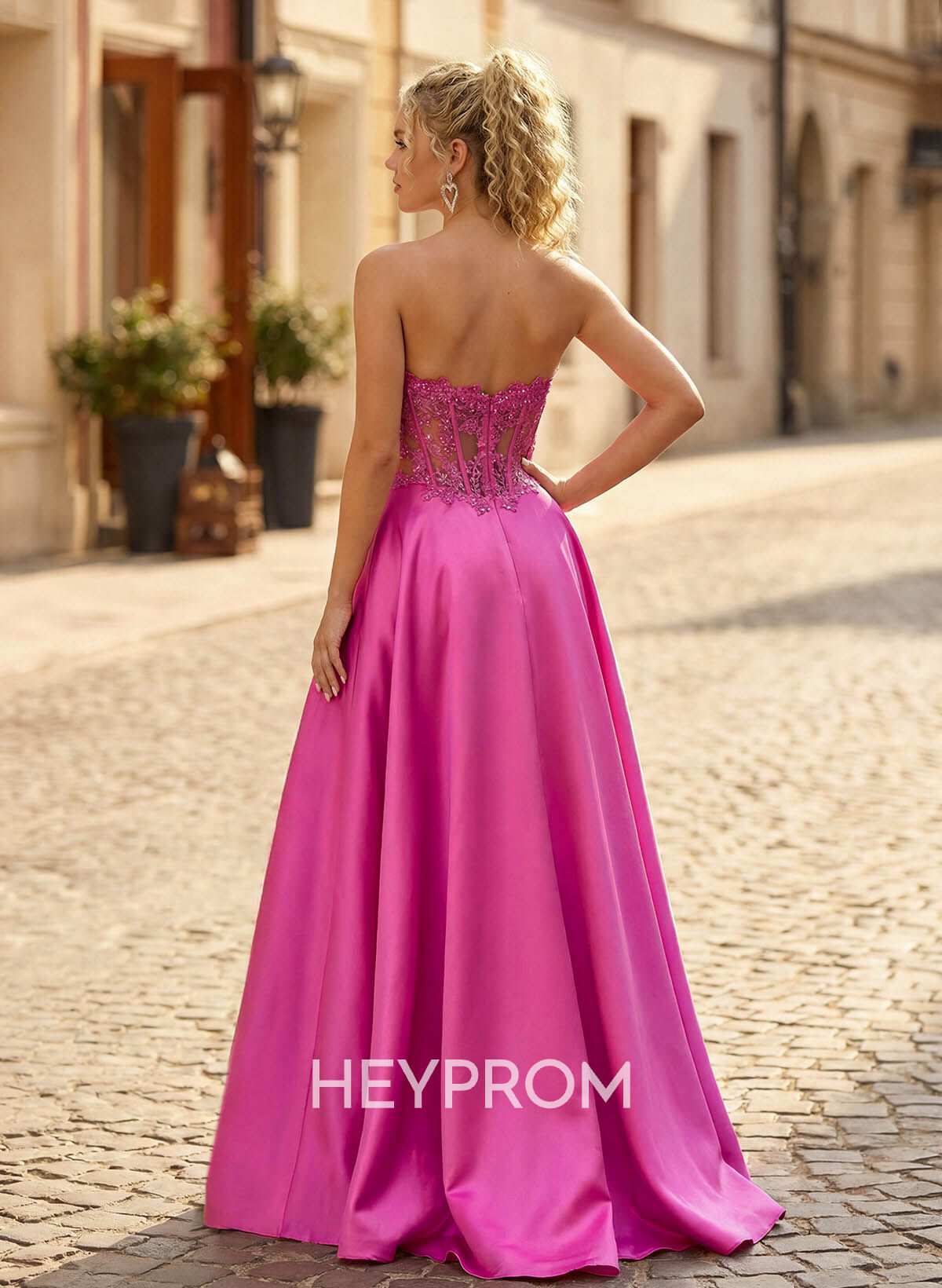 A-Line Sweetheart Sleeveless Sweep Train Tulle/Twill Satin Prom Dresses