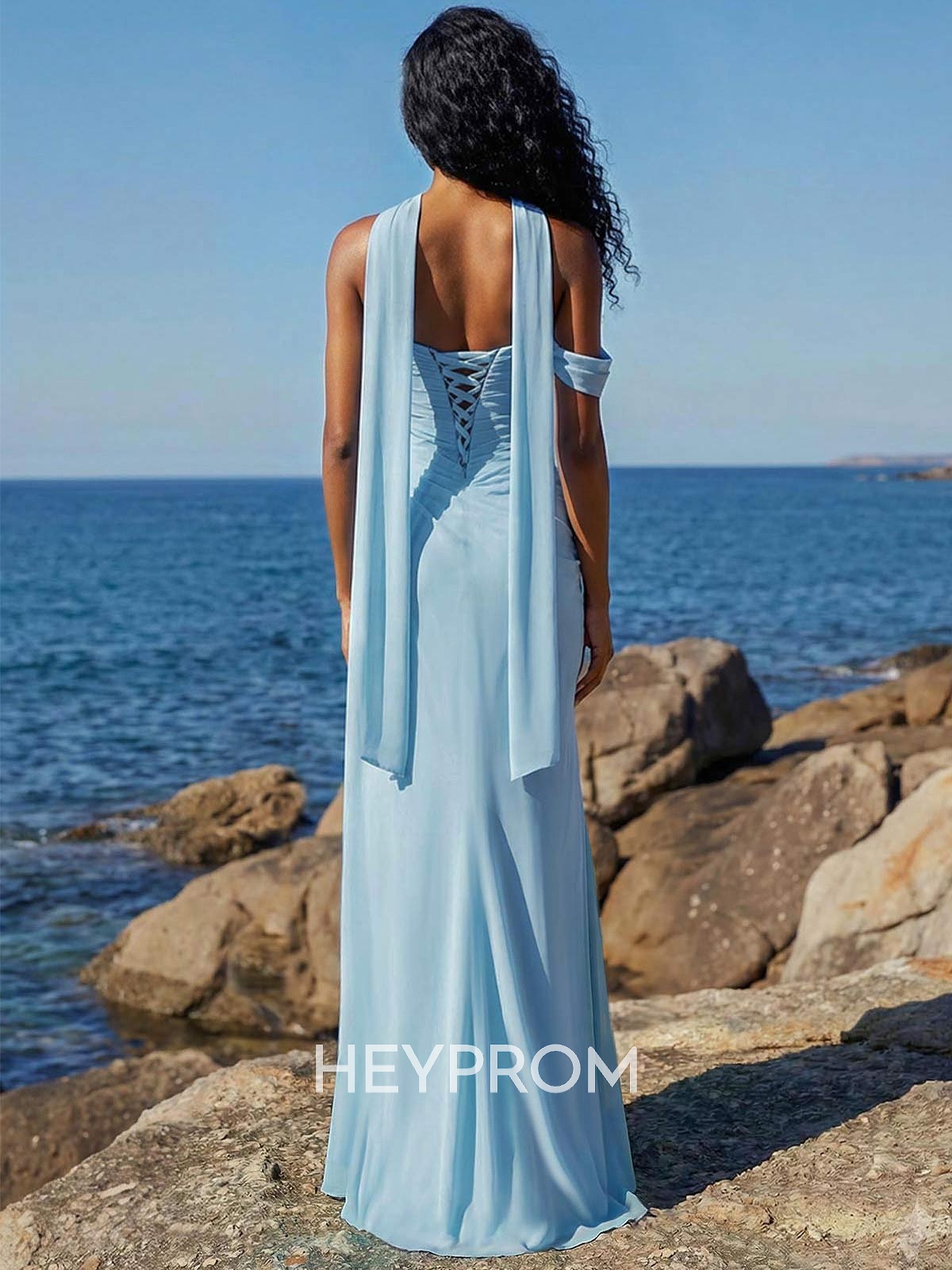 Sheath/Column One-Shoulder/Sweetheart Sleeveless Floor-Length Chiffon Prom Dresses With High Split