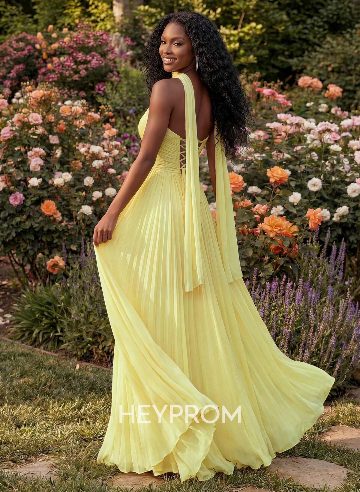 A-Line Strapless Sweep Train Chiffon Prom Dresses With Pleated/High Split