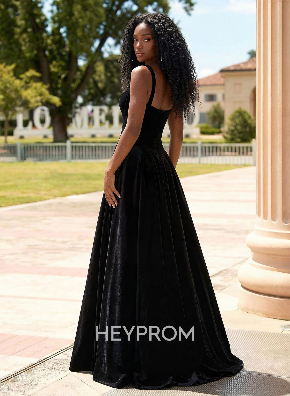 A-Line Square Neckline Sleeveless Floor-Length Prom Dresses