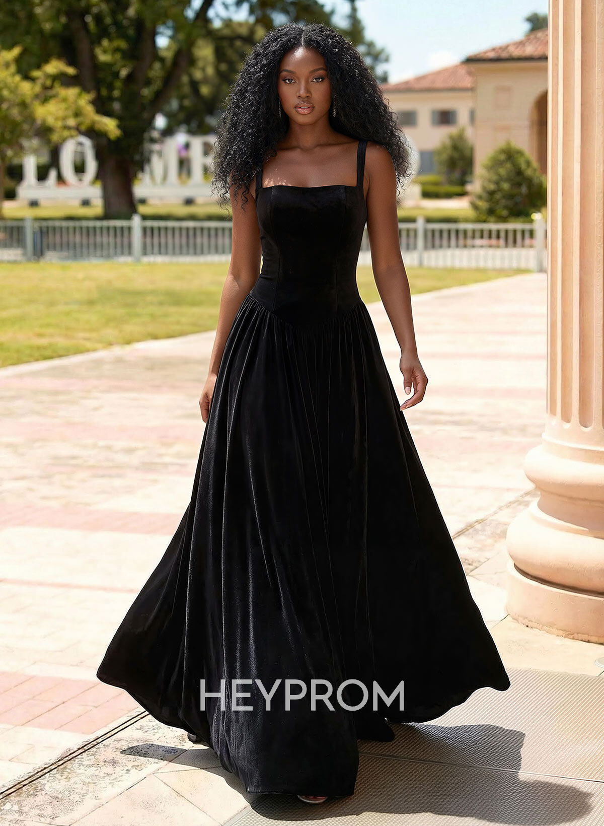 A-Line Square Neckline Sleeveless Floor-Length Prom Dresses