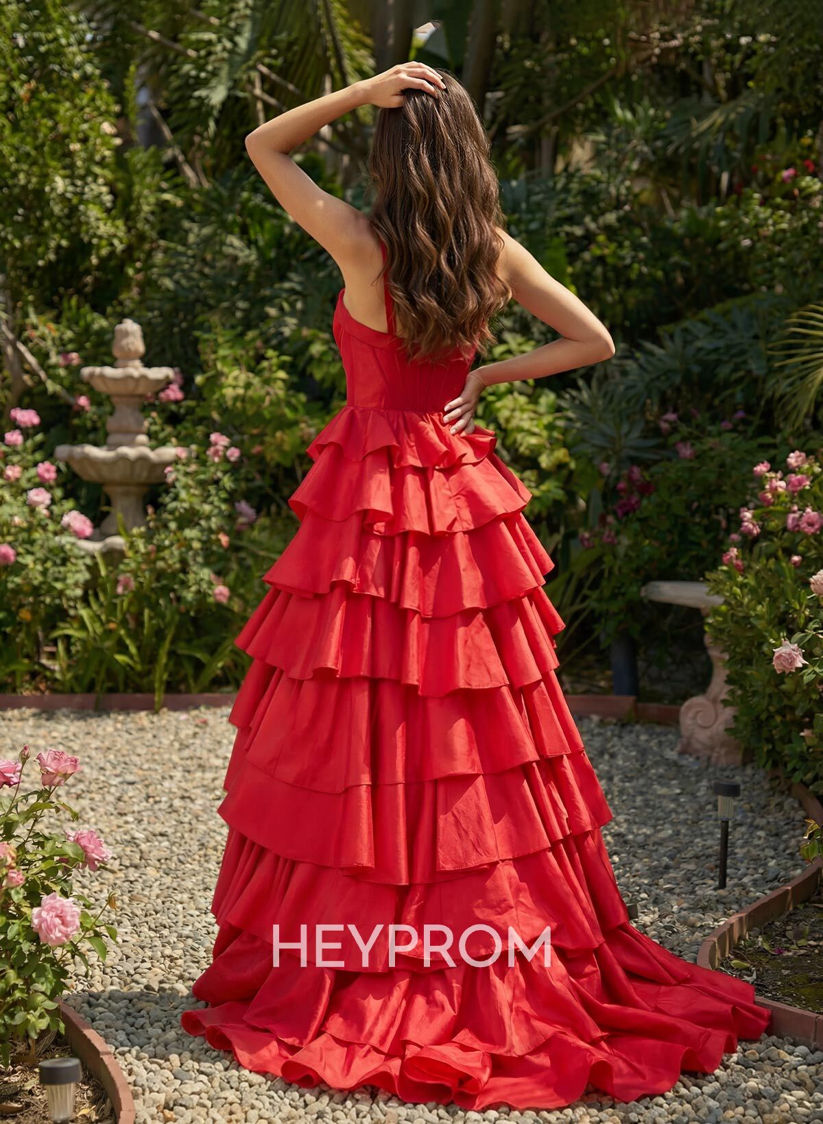 A-Line Sweetheart Sleeveless Sweep Train Taffeta Prom Dresses With Ruffle/High Split