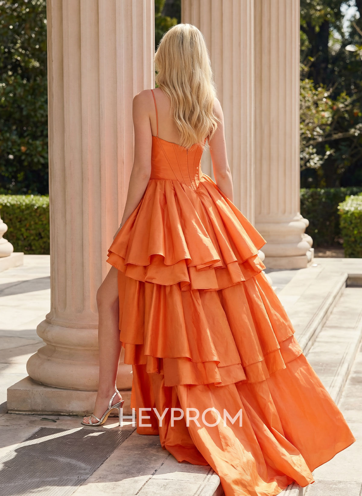 A-Line Sweetheart Sleeveless Sweep Train Taffeta Prom Dresses With High Split