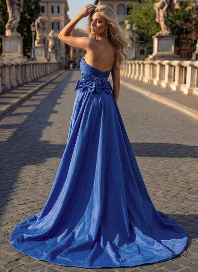 Jumpsuit/Pantsuit Sweetheart Sleeveless Sweep Train Taffeta Prom Dresses With Bow(s)