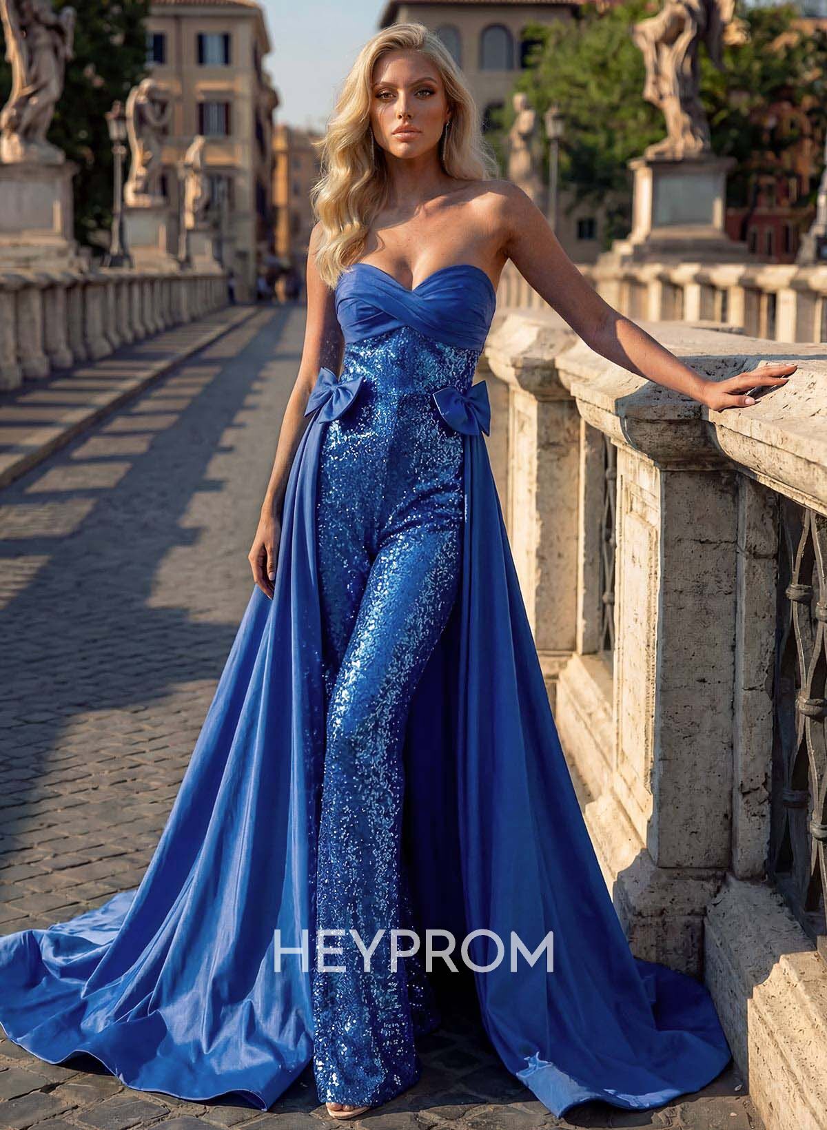 Jumpsuit/Pantsuit Sweetheart Sleeveless Sweep Train Taffeta Prom Dresses With Bow(s)