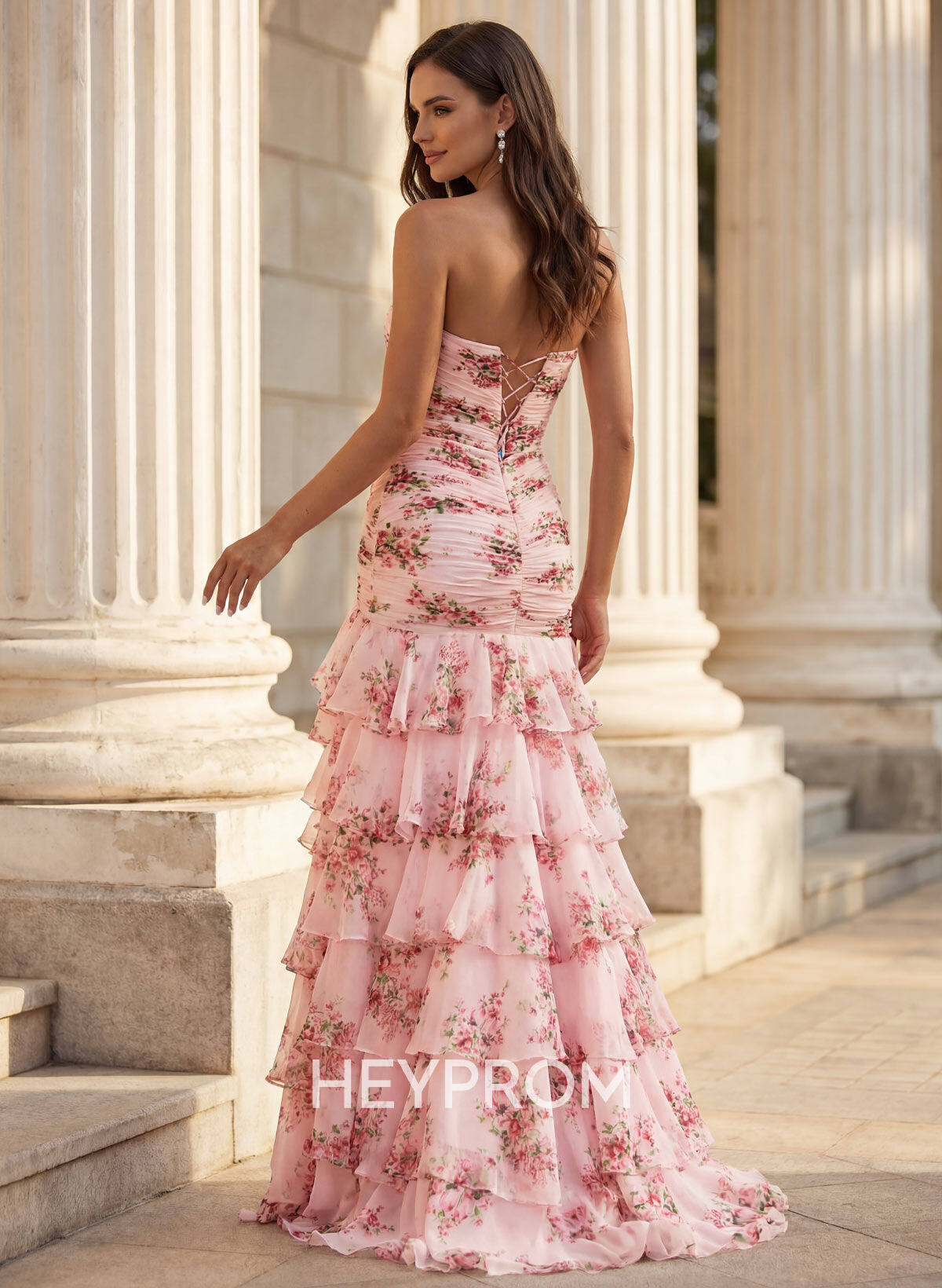 Trumpet/Mermaid Sweetheart Sweep Train 30D Chiffon Prom Dreses With Cascading Ruffles/High Split/Tiered