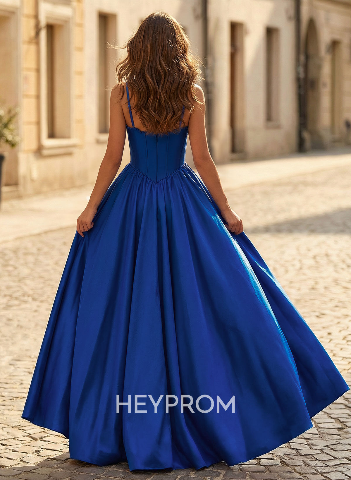 A-Line Sweetheart Sleeveless Floor-Length Satin Prom Dresses With High Split