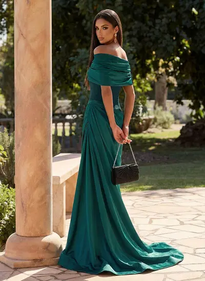 Trumpet/Mermaid Off-The-Shoulder Sweep Train Elastic Satin/Charmeuse Prom Dresses