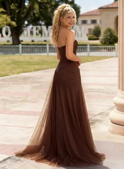 Trumpet/Mermaid Sweetheart Sweep Train Charmeuse Prom Dresses With High Split/Sweeping Side Drape